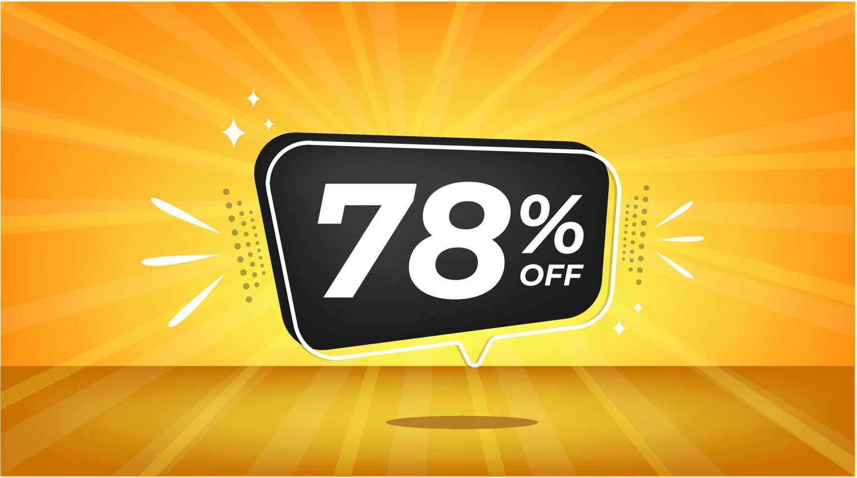 78 percent off. Yellow banner with seventy-eight percent discount on a black balloon for mega big sales. vector