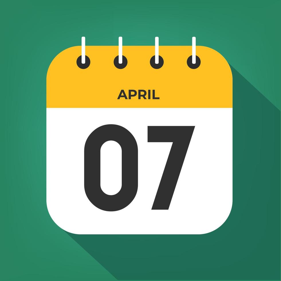 April day 7. Number seven on a white paper with yellow color border on a green background vector. vector