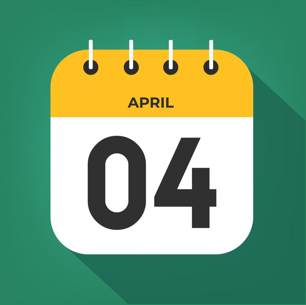 April day 4. Number four on a white paper with yellow color border on a green background vector. vector