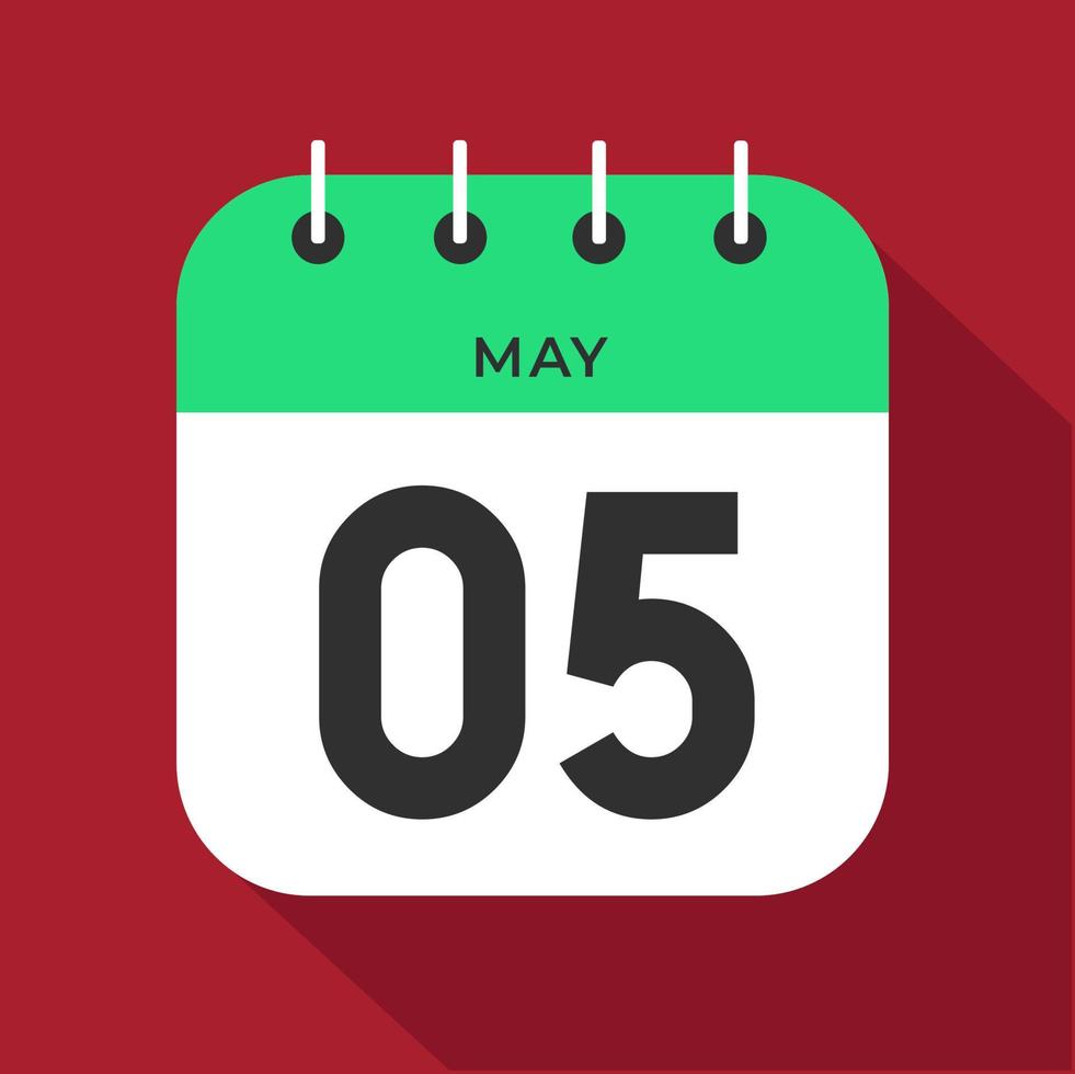 May day 5. Number five on a white paper with green color border on a red background vector. vector