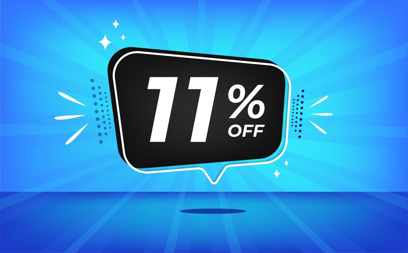 11 percent off. Blue banner with eleven percent discount on a black balloon for mega big sales. vector