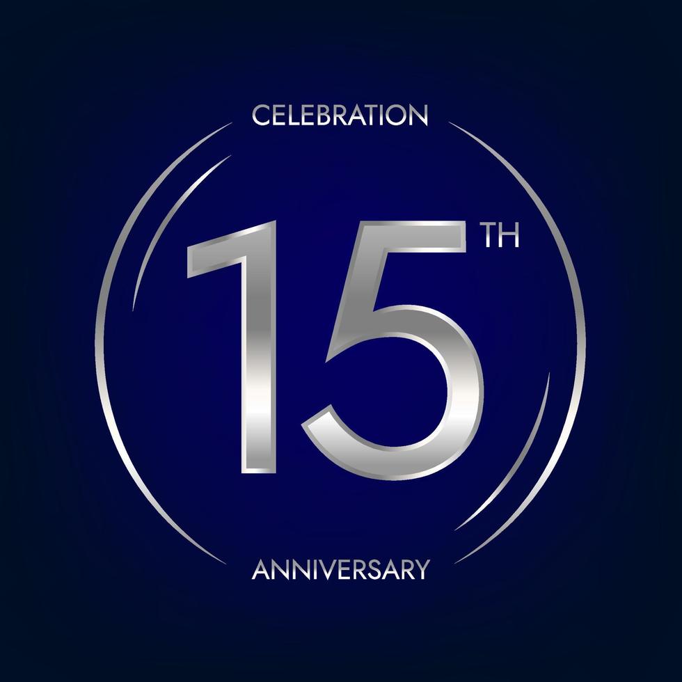 15 aniversario. quince años cumpleaños celebracion bandera en plata color. circular logo con elegante número diseño. vector