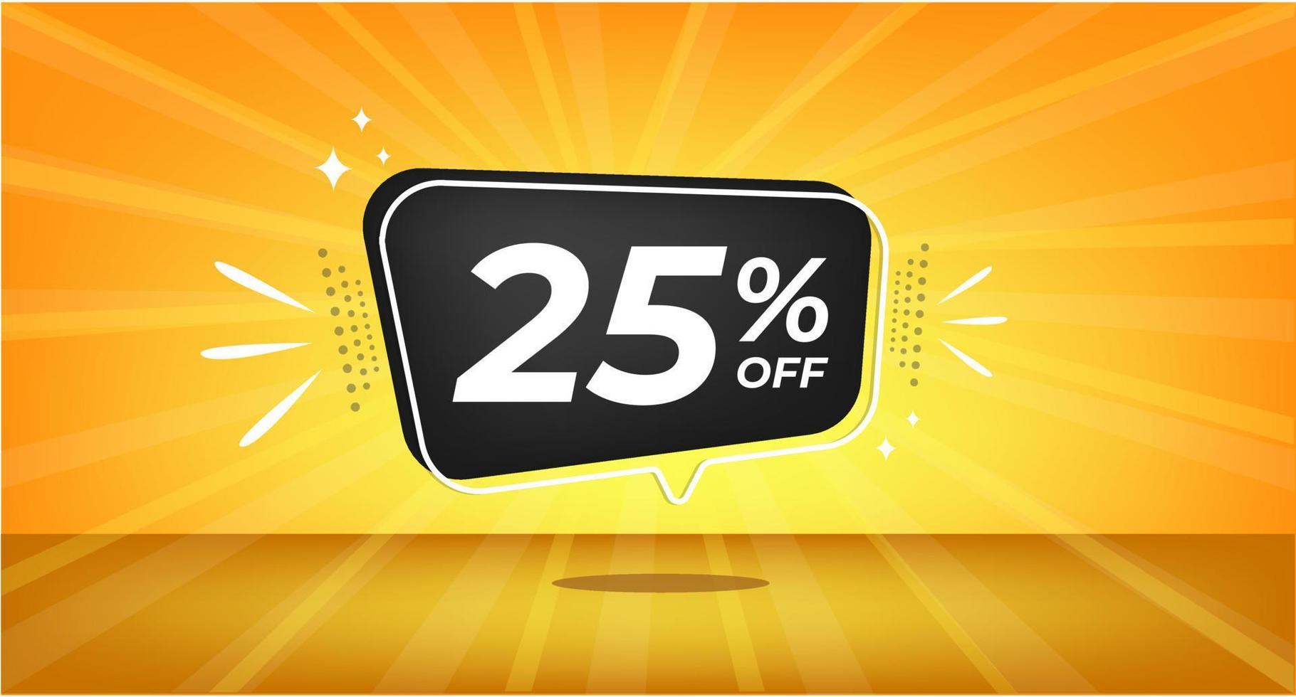25 percent off. Yellow banner with twenty-five percent discount on a black balloon for mega big sales. vector