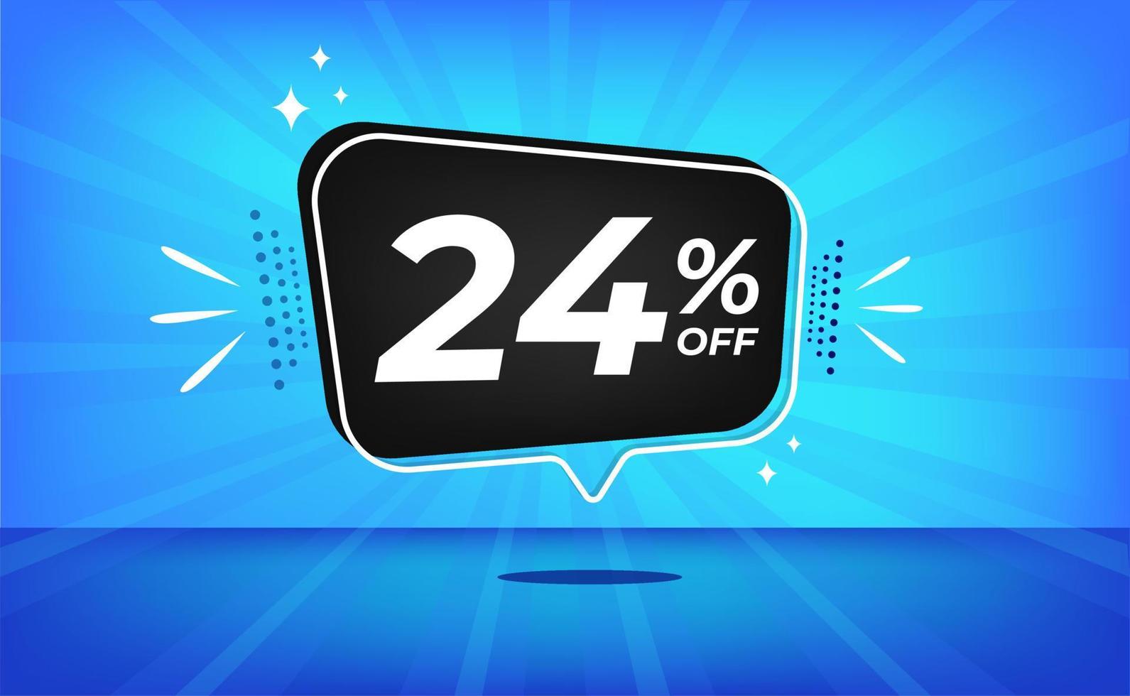 24 percent off. Blue banner with twenty-four percent discount on a black balloon for mega big sales. vector