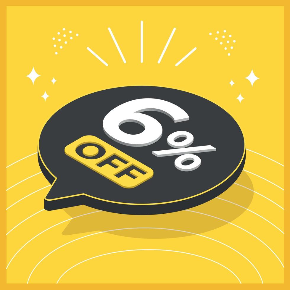 6 percent off. 3D floating balloon with promotion for sales on yellow background vector