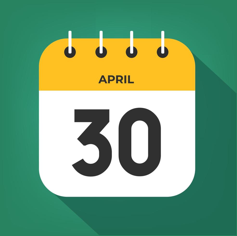 April day 30. Number thirty on a white paper with yellow color border on a green background vector. vector
