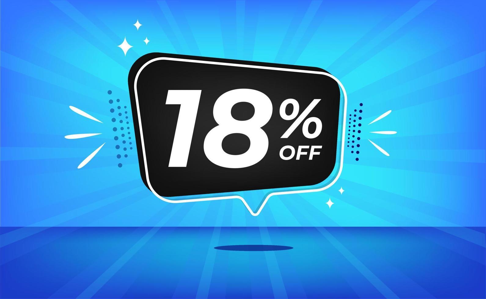 18 percent off. Blue banner with eighteen percent discount on a black balloon for mega big sales. vector