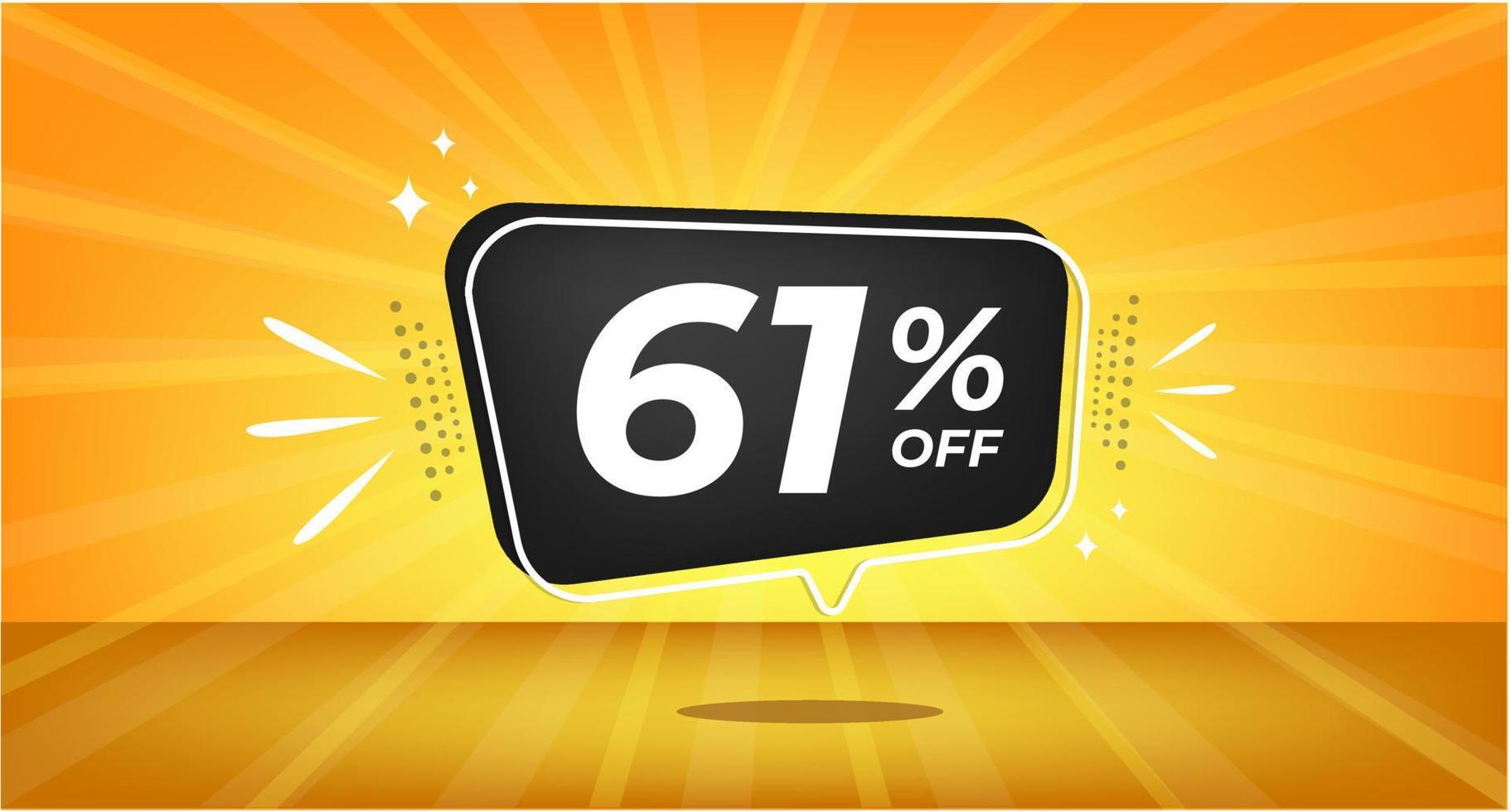 61 percent off. Yellow banner with sixty-one percent discount on a black balloon for mega big sales. vector