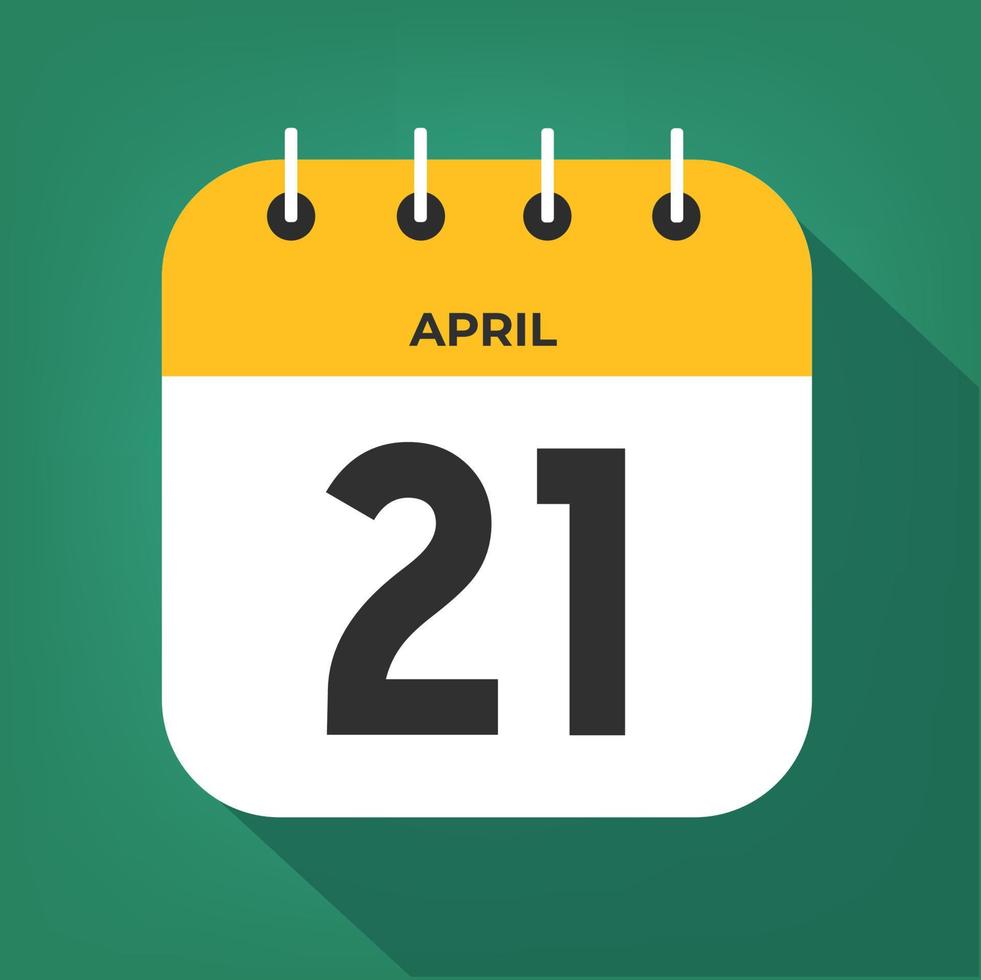 April day 21. Number twenty-one on a white paper with yellow color border on a green background vector. vector