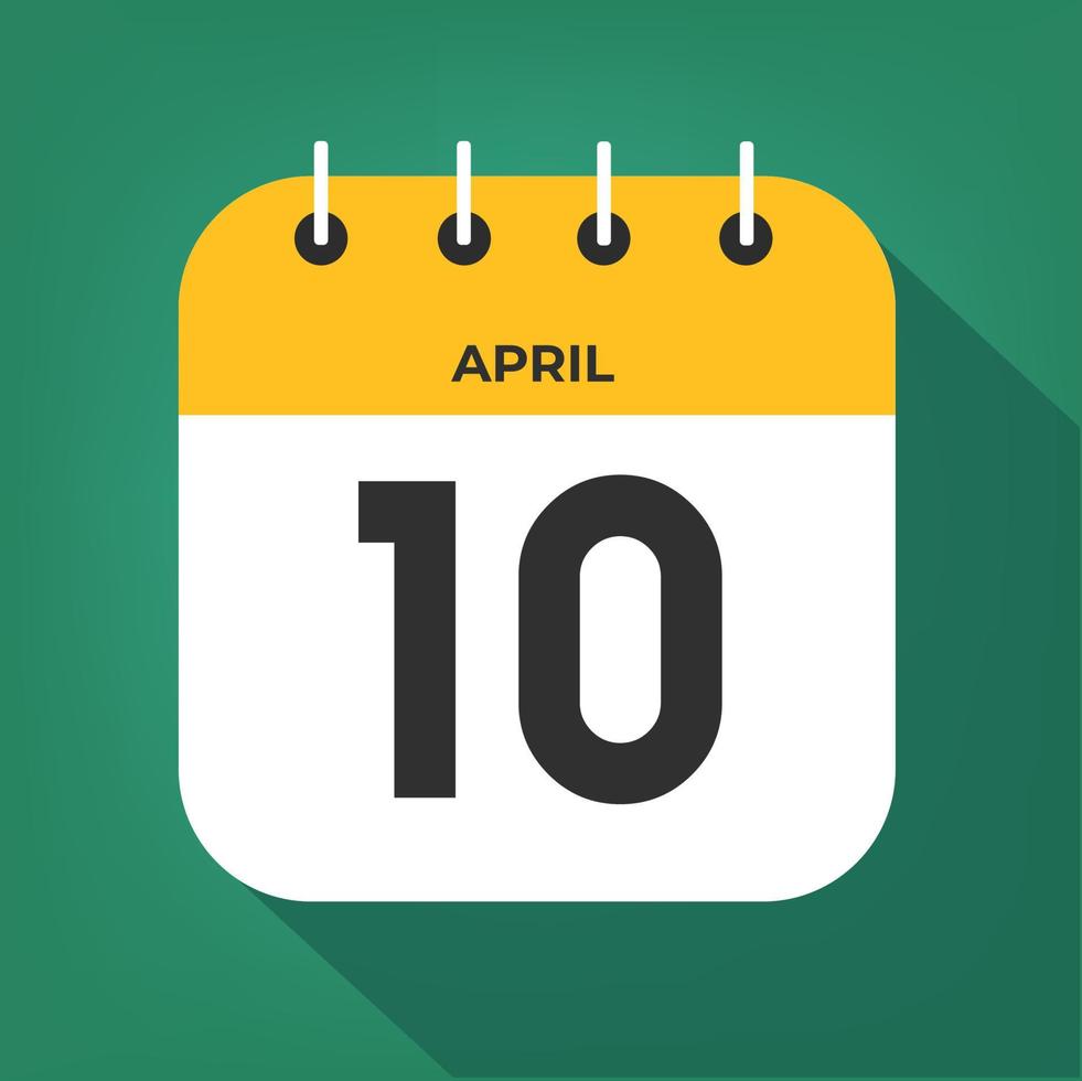 April day 10. Number ten on a white paper with yellow color border on a green background vector. vector