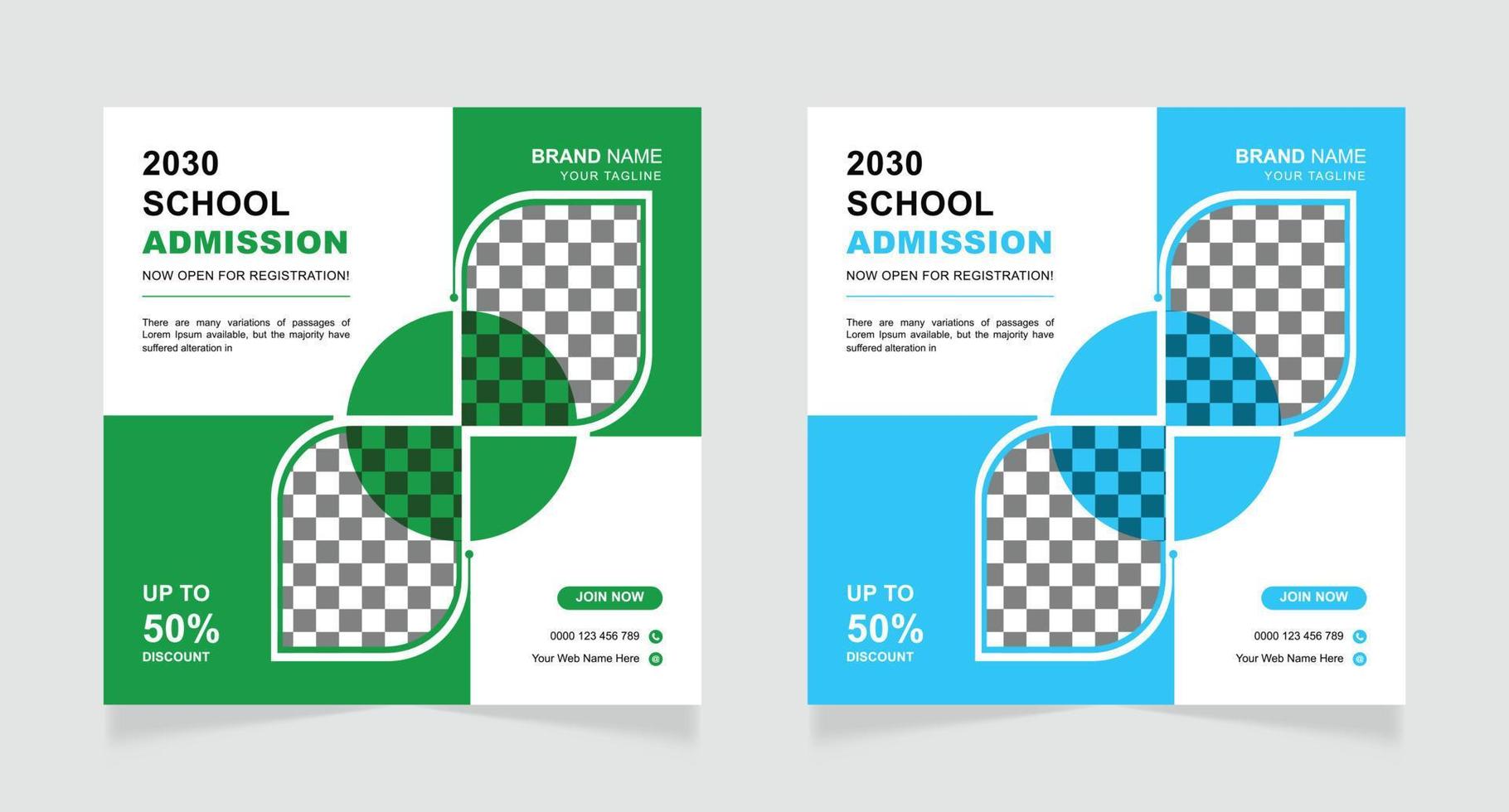 Back to school admission social media post or web banner template vector