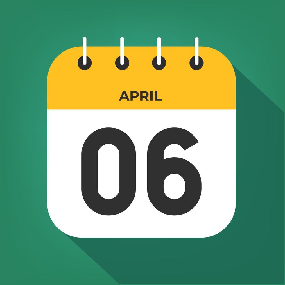 April day 6. Number six on a white paper with yellow color border on a green background vector. vector