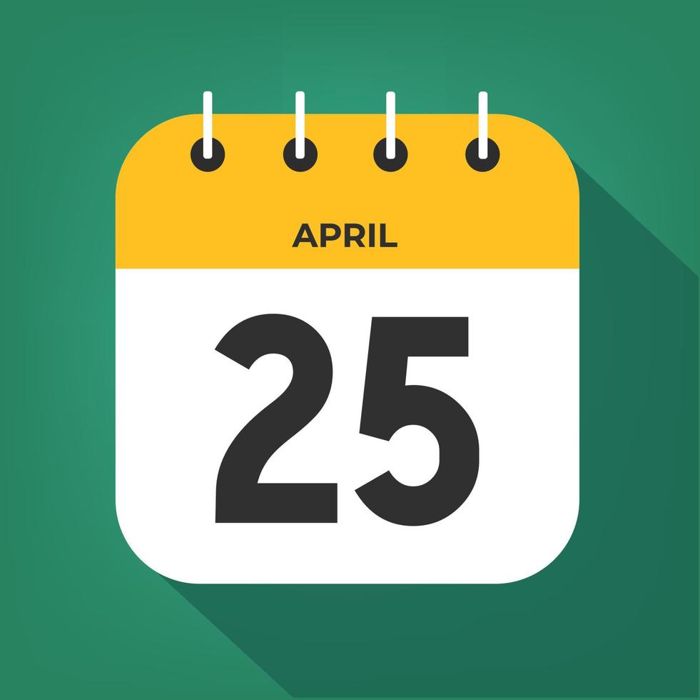 April day 25. Number twenty-five on a white paper with yellow color border on a green background vector. vector