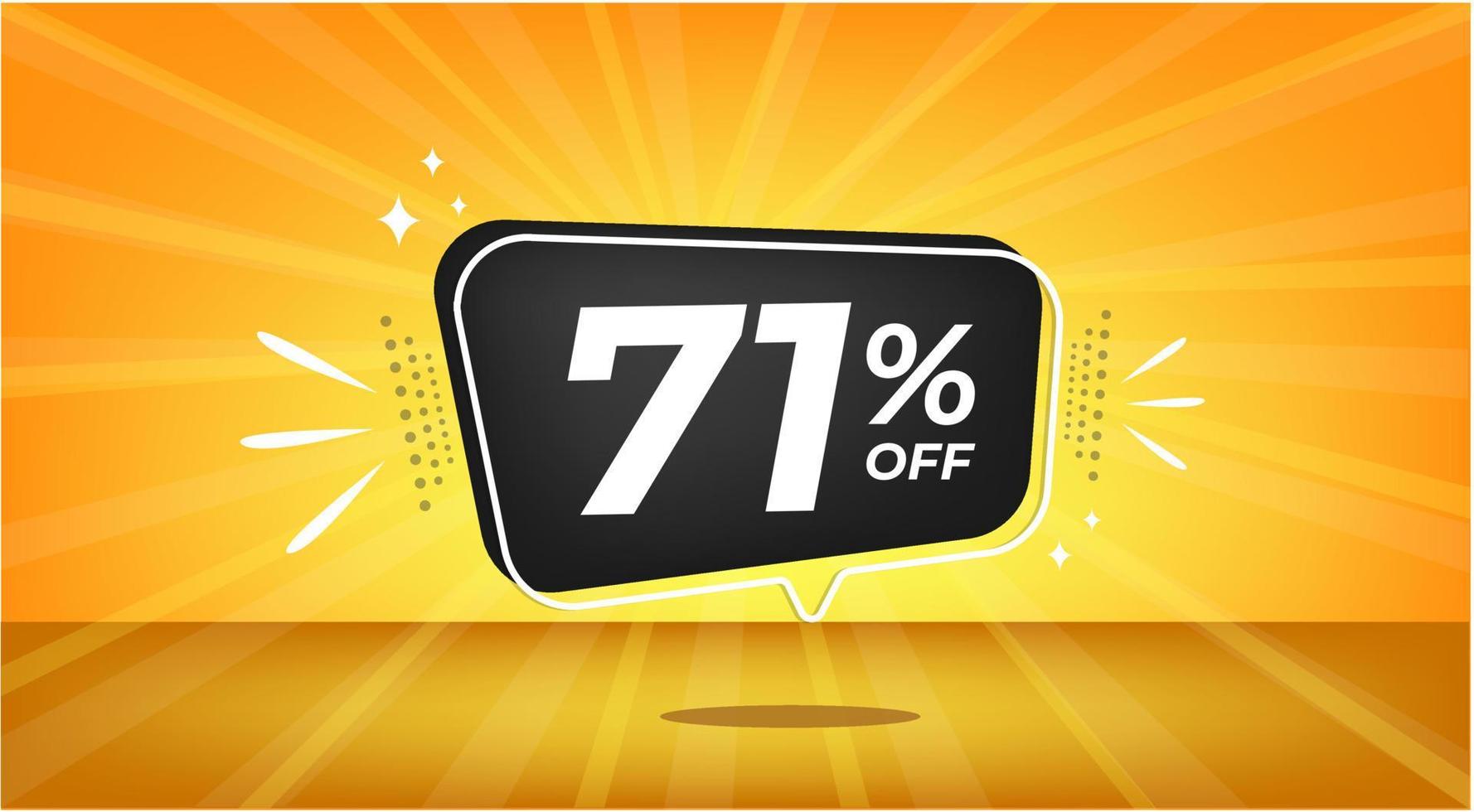 71 percent off. Yellow banner with seventy-one percent discount on a black balloon for mega big sales. vector