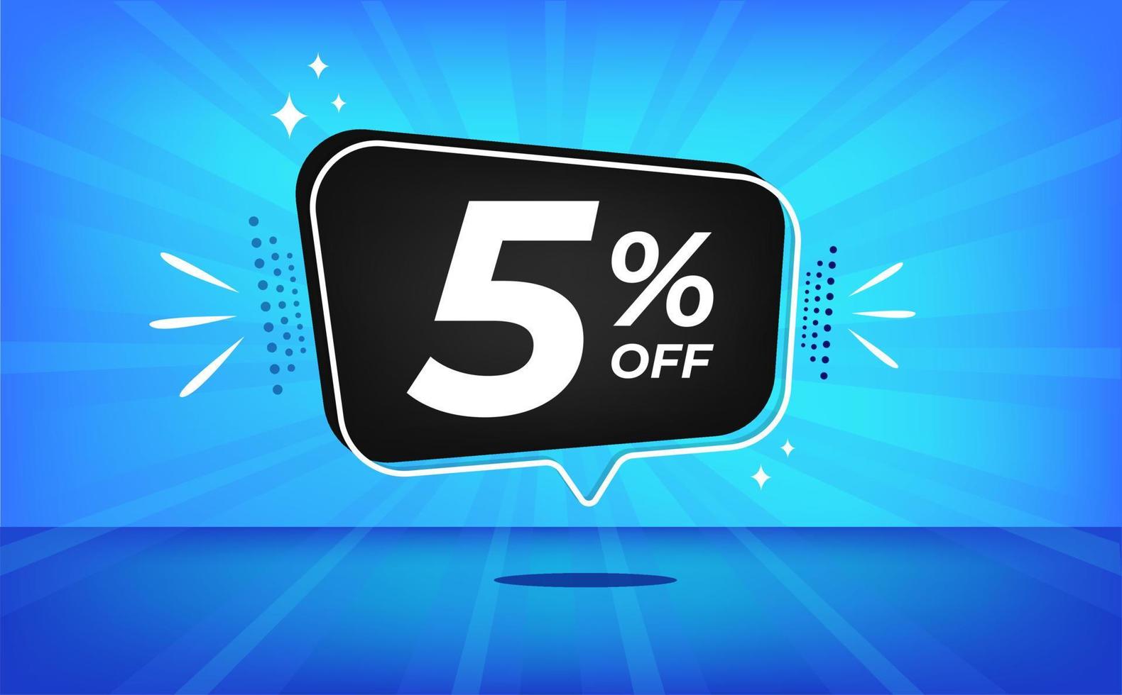 5 percent off. Blue banner with five percent discount on a black balloon for mega big sales. vector