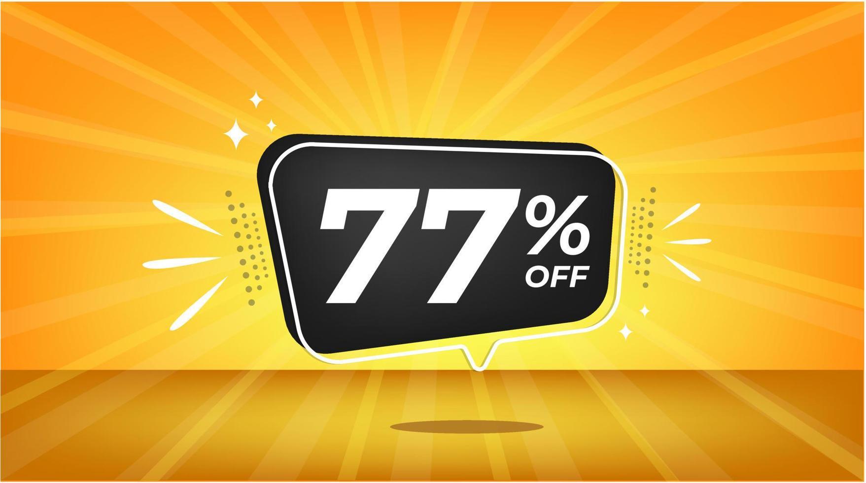 77 percent off. Yellow banner with seventy-seven percent discount on a black balloon for mega big sales. vector