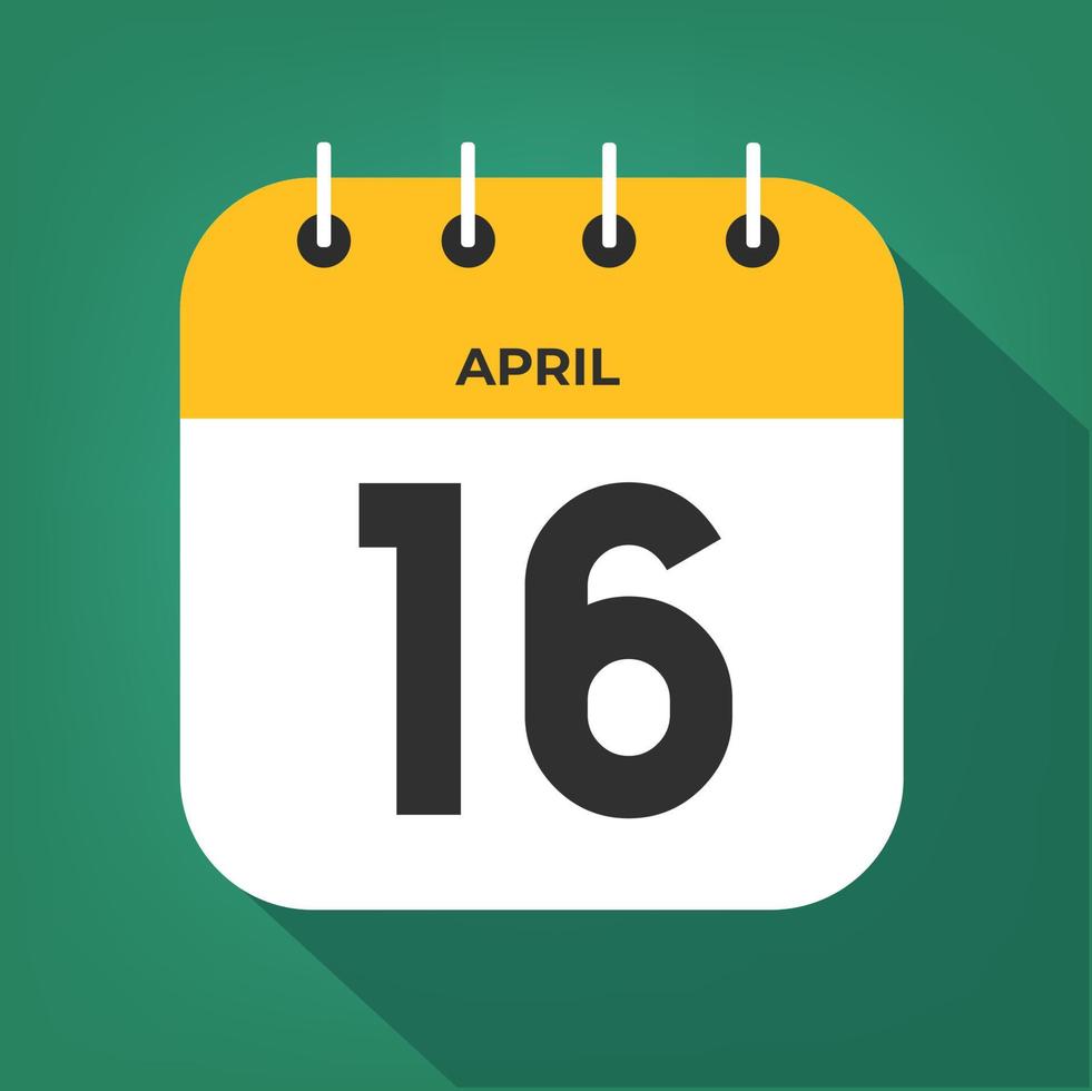 April day 16. Number sixteen on a white paper with yellow color border on a green background vector. vector