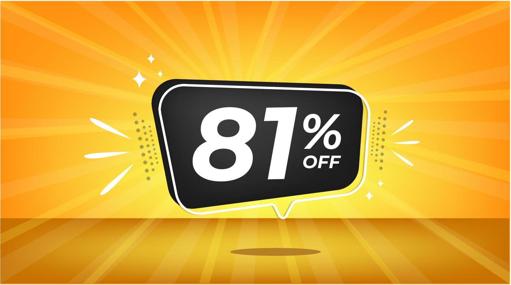 81 percent off. Yellow banner with eighty-one percent discount on a black balloon for mega big sales. vector