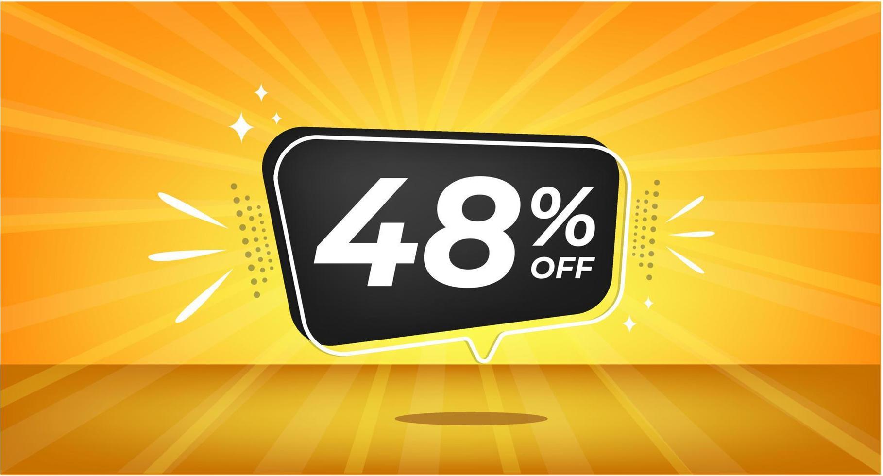 48 percent off. Yellow banner with forty-eight percent discount on a black balloon for mega big sales. vector