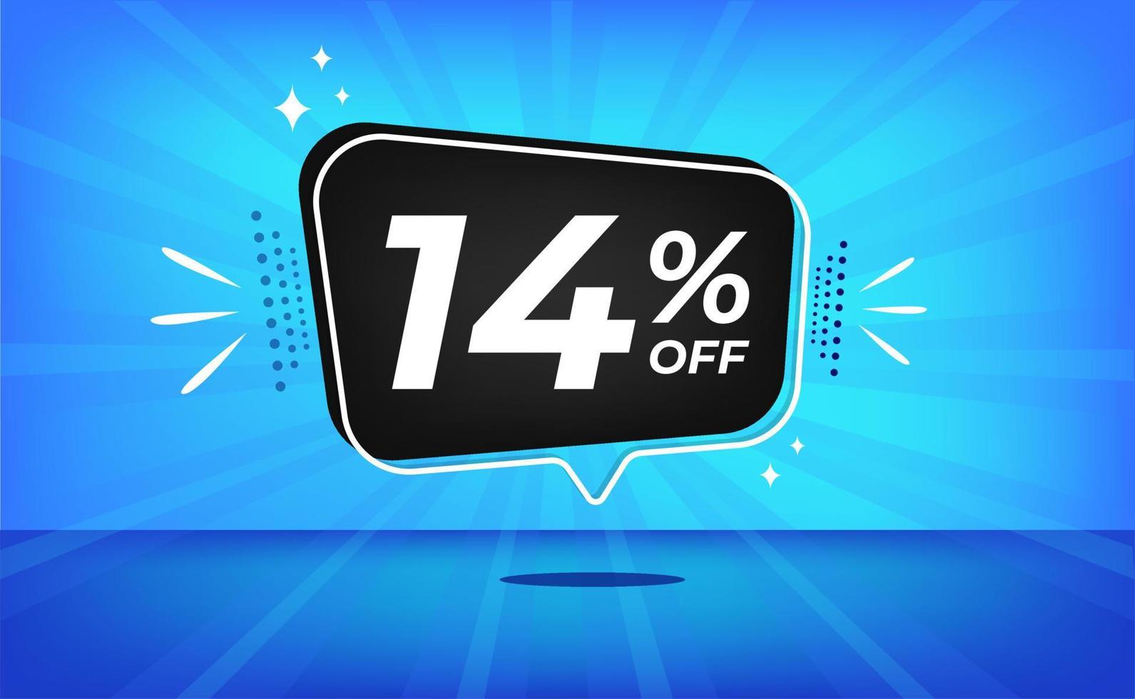 14 percent off. Blue banner with fourteen percent discount on a black balloon for mega big sales. vector