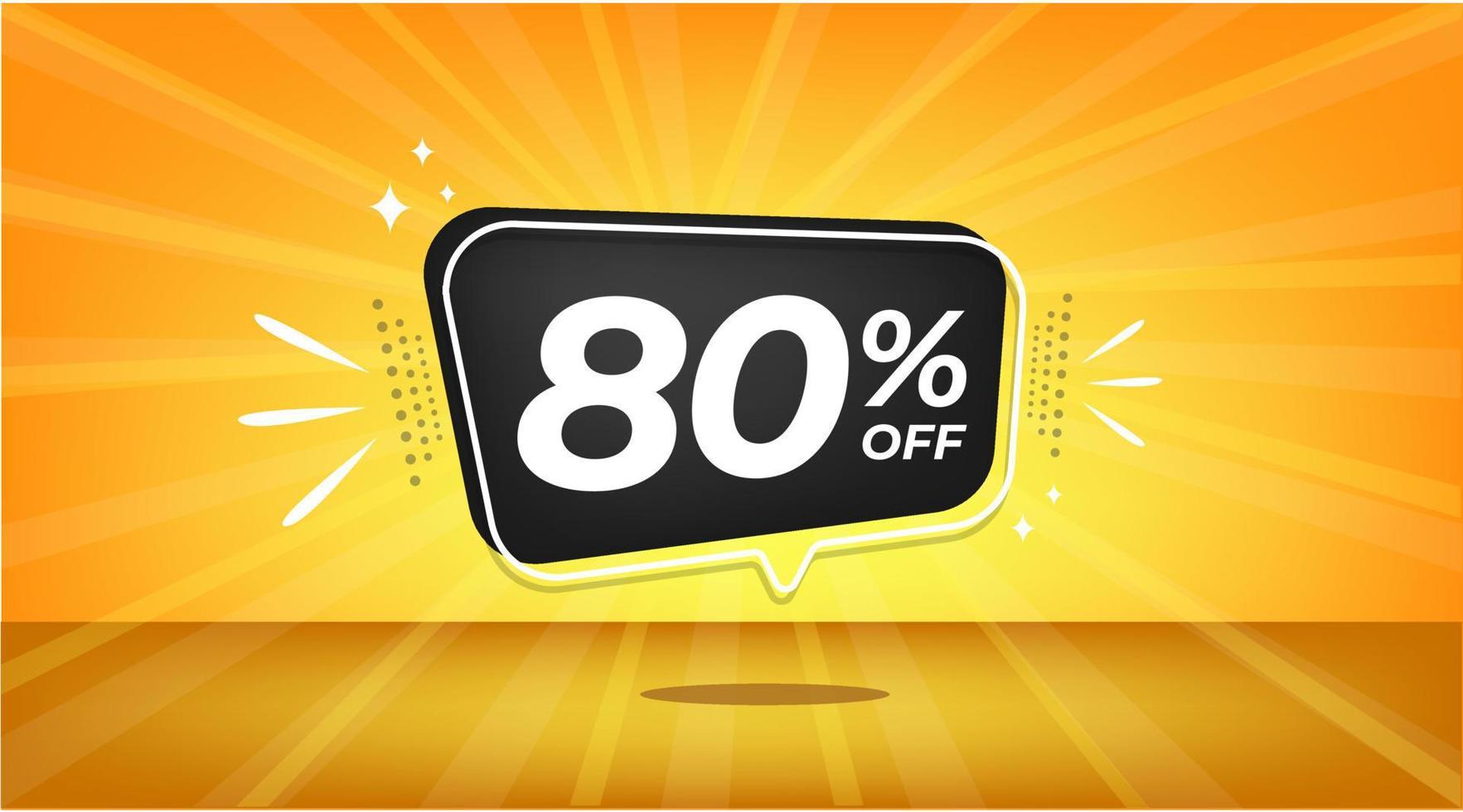 80 percent off. Yellow banner with eighty percent discount on a black balloon for mega big sales. vector