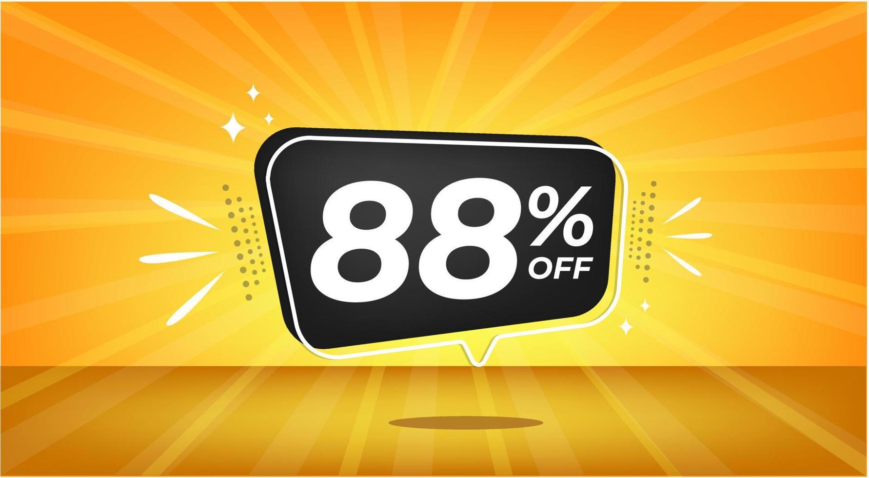 88 percent off. Yellow banner with eighty-eight percent discount on a black balloon for mega big sales. vector