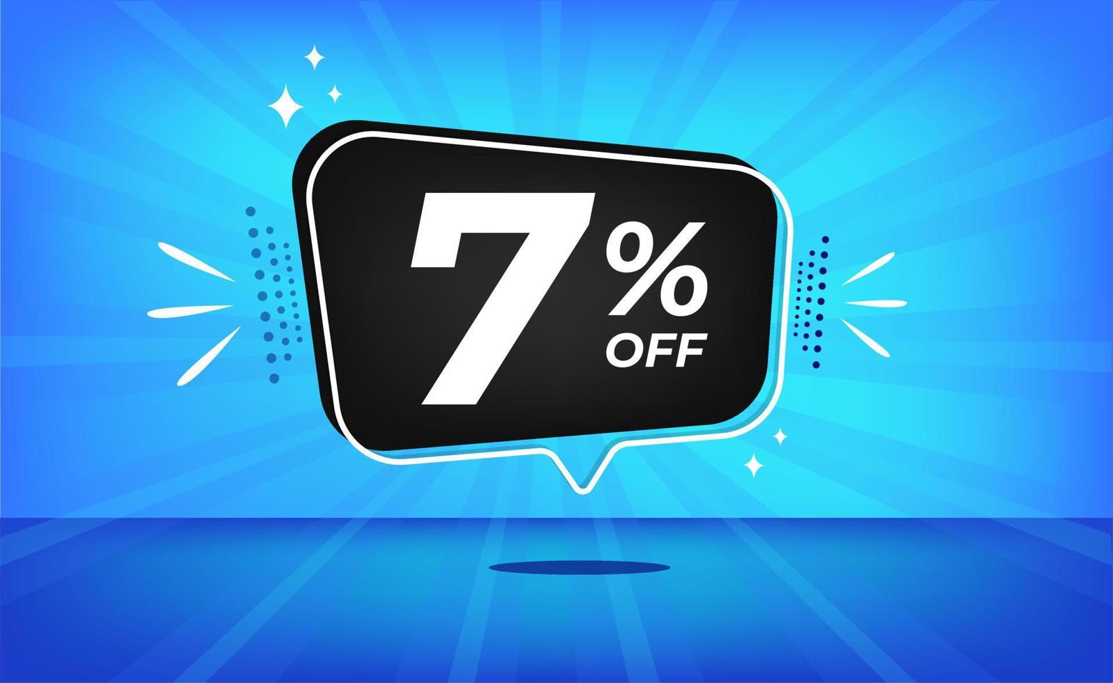 7 percent off. Blue banner with seven percent discount on a black balloon for mega big sales. vector