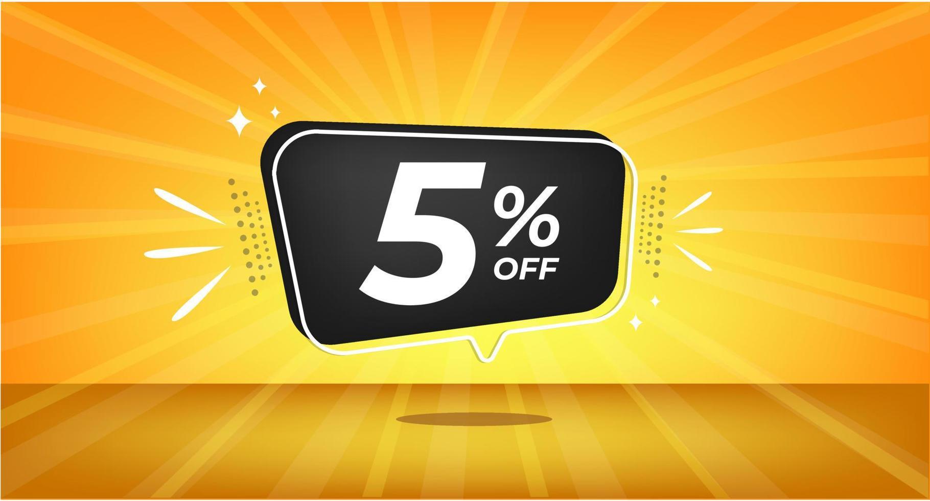 5 percent off. Yellow banner with five percent discount on a black balloon for mega big sales. vector