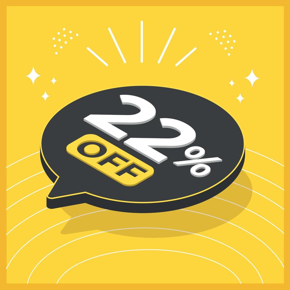 22 percent off. 3D floating balloon with promotion for sales on yellow background vector