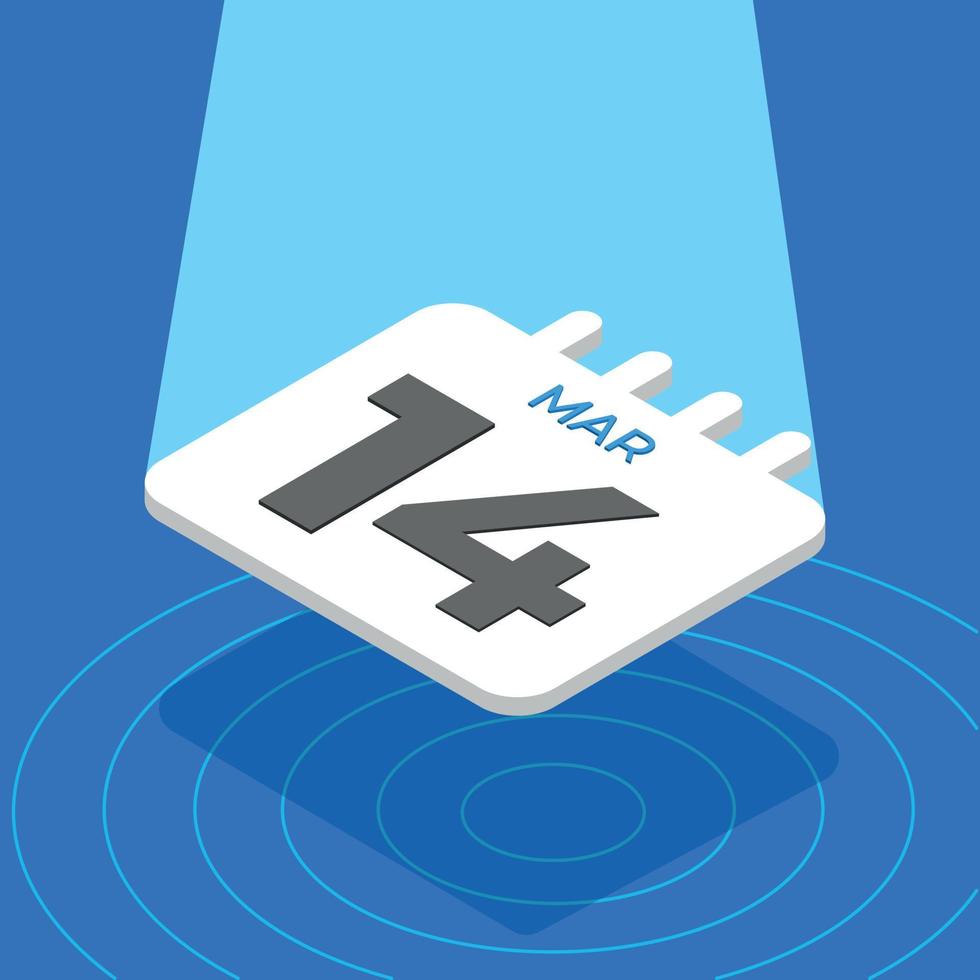 March 14 - 3D White calendar floating with spotlight on blue background vector