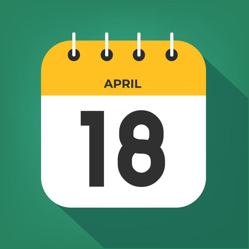 April day 18. Number eighteen on a white paper with yellow color border on a green background vector. vector