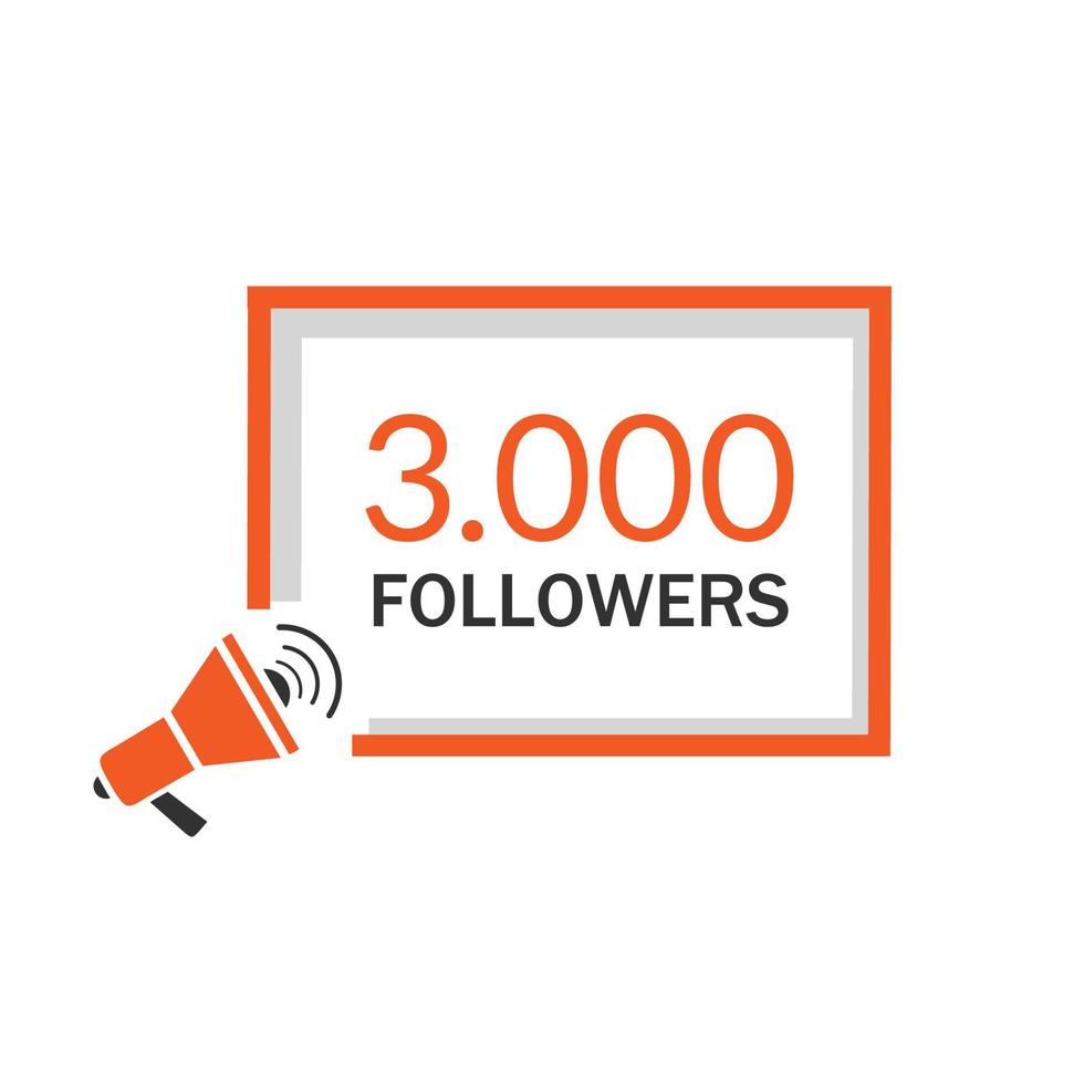 3000 followers, social sites post design icon. Thank you thousand followers celebrate of subscribers or followers and likes. Flat vector. vector