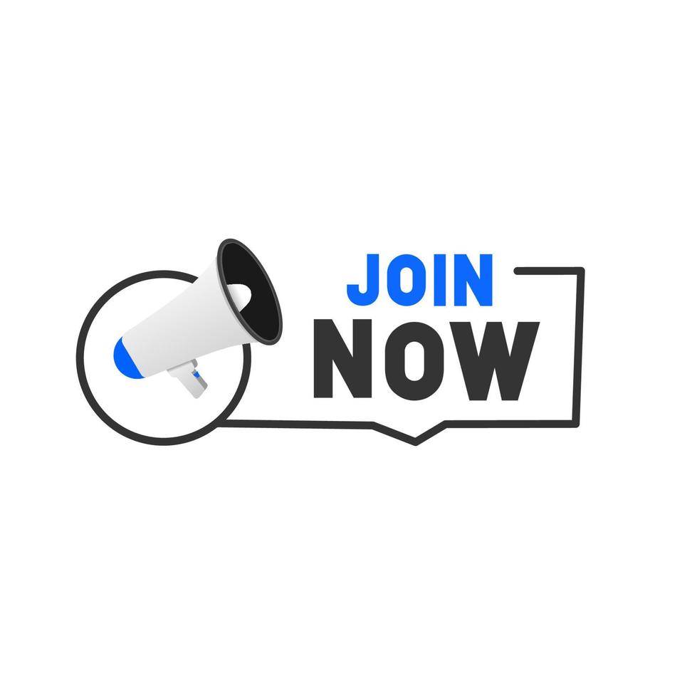 Join now sign with megaphone icon. Modern announcement banner concept. vector