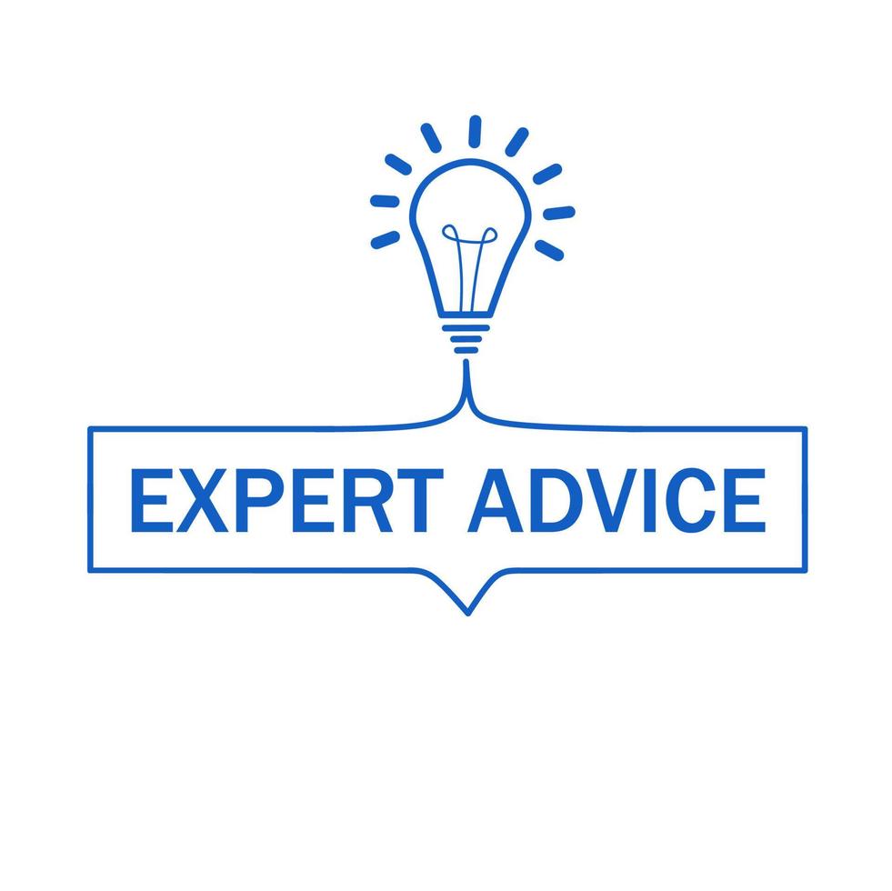 Expert advice. Expert advice badge icon with lightbulb. Expert advice or intelligence information. Modern style vector. vector