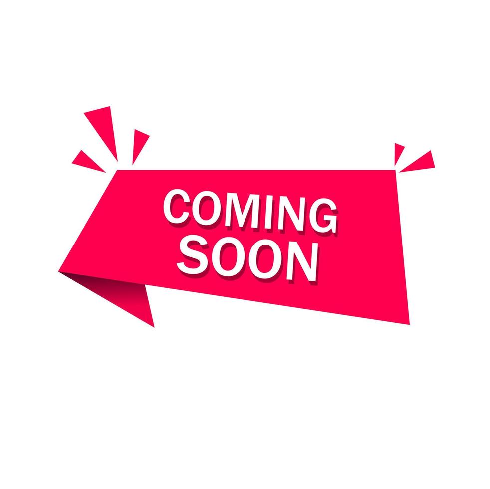 Coming soon red vector banner ribbon design. Announcement of New Product or Store Opening. Modern web element.