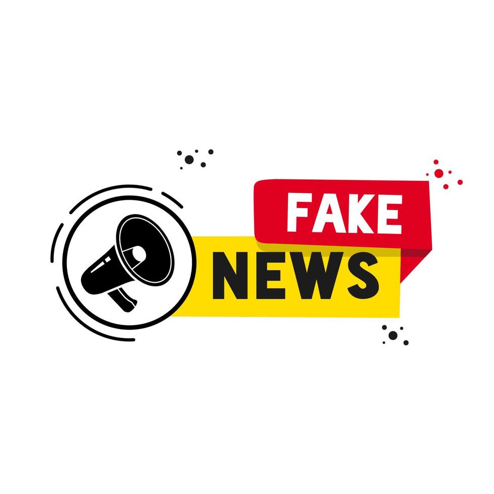 Megaphone with fake news banner template.  vector illustration.