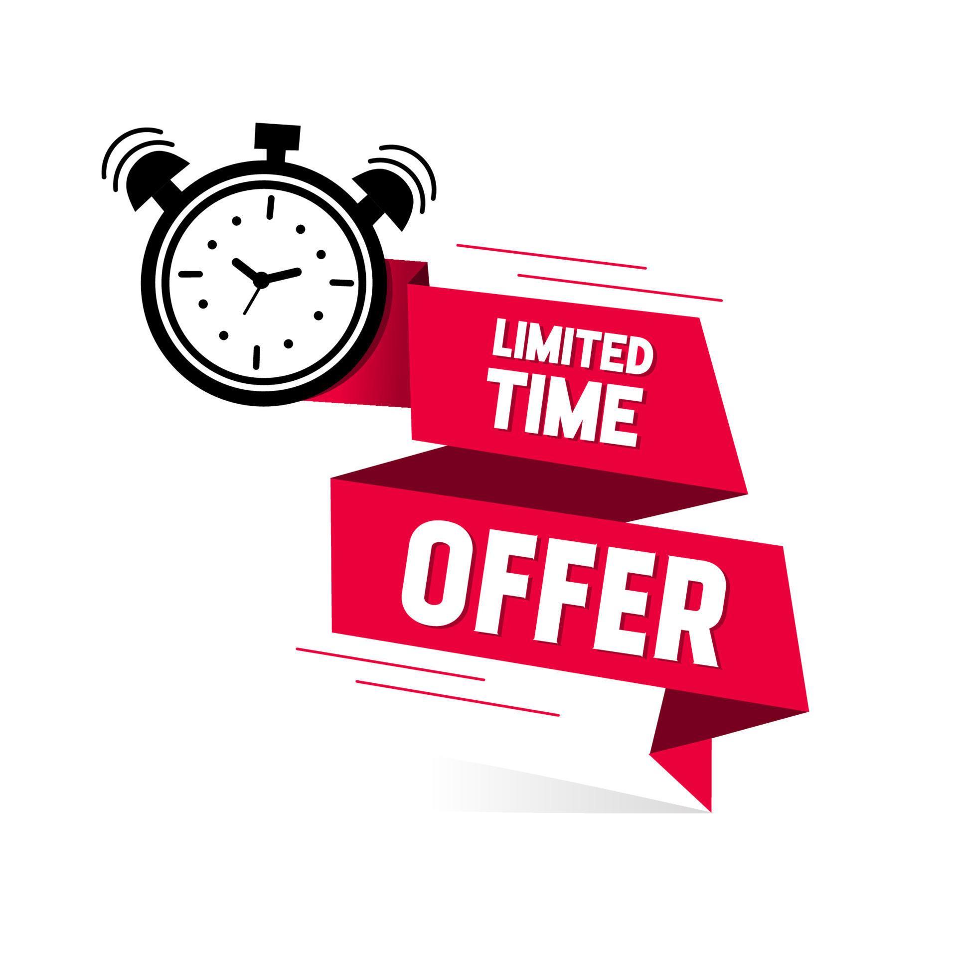 Limited time offer with clock for sale. Limited time offer label design Limited time offer with clock for sale. Limited time offer label design