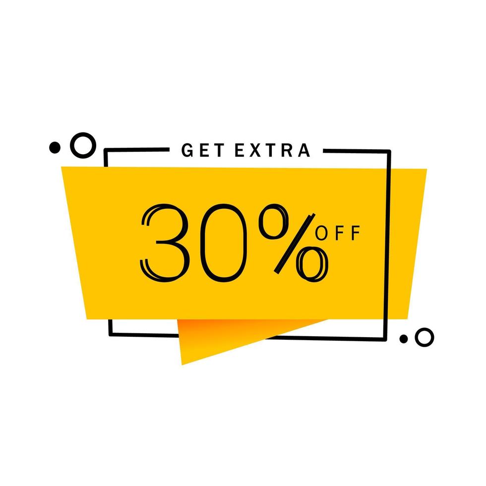 Get Extra 30 percent off Sale. Discount offer banner. Store badge. 30 percent off. Flat vector illustration.