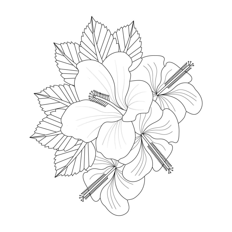 Hibiscus Flower Coloring Page And Book illustration Line Art vector