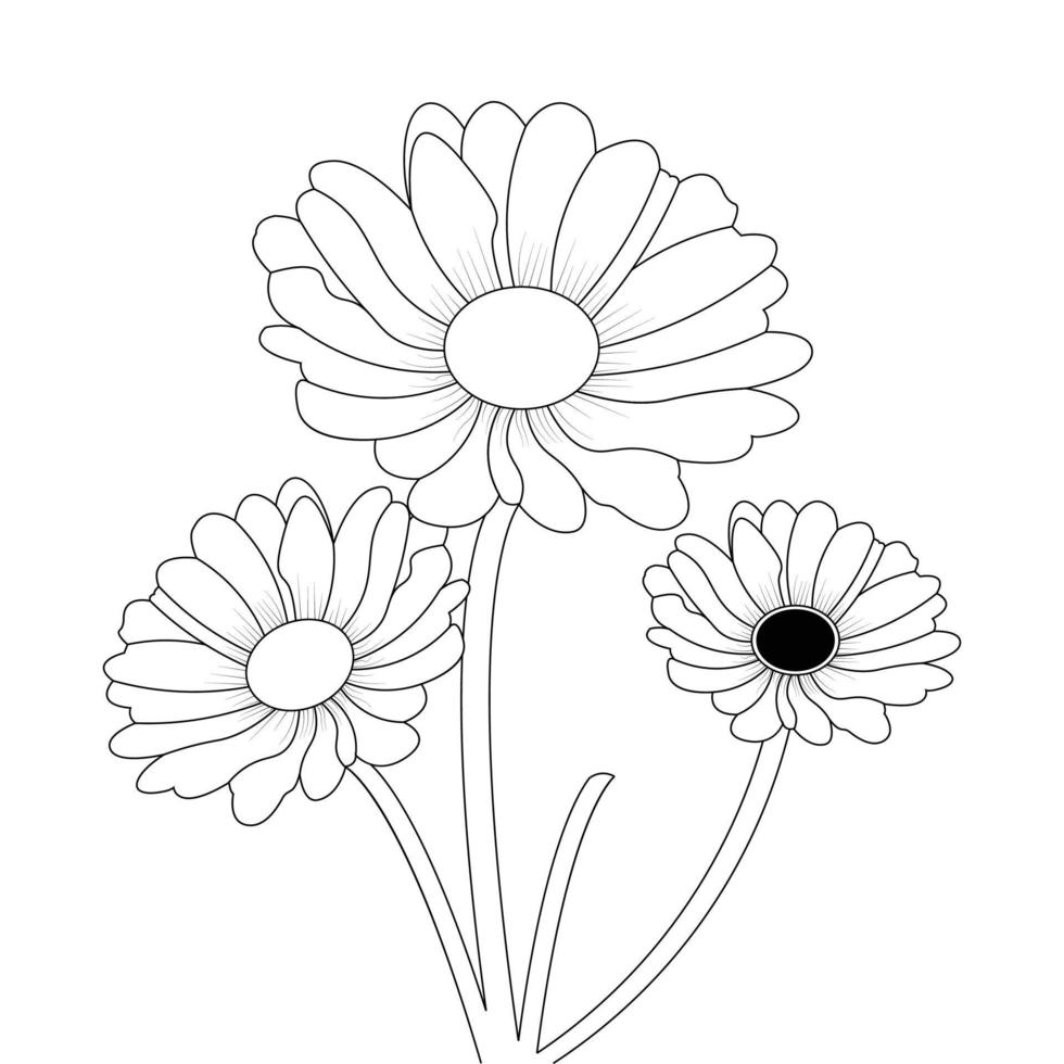 Daisy Flower Coloring Page And Book Line Art Vector 19902730 ...