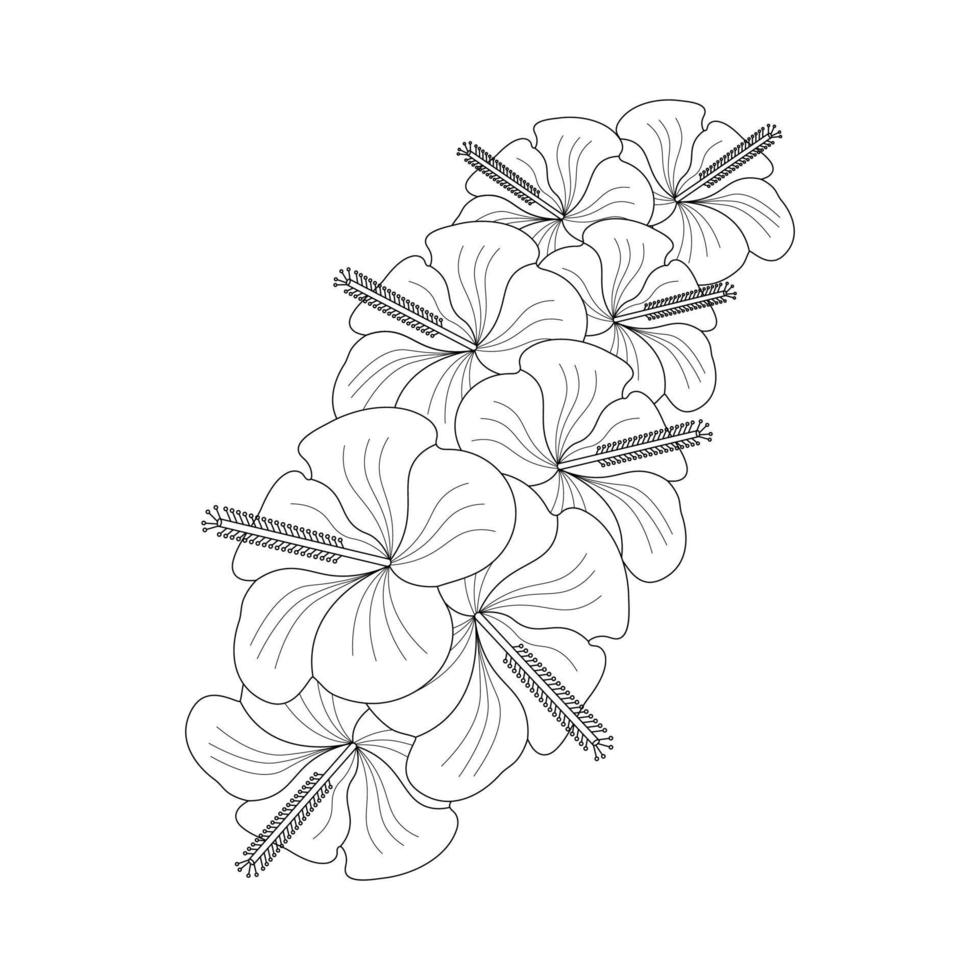 Hibiscus Flower Coloring Page And Book illustration Line Art vector