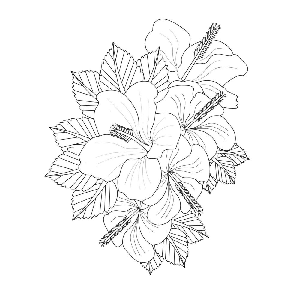 Hibiscus Flower Coloring Page And Book illustration Line Art vector
