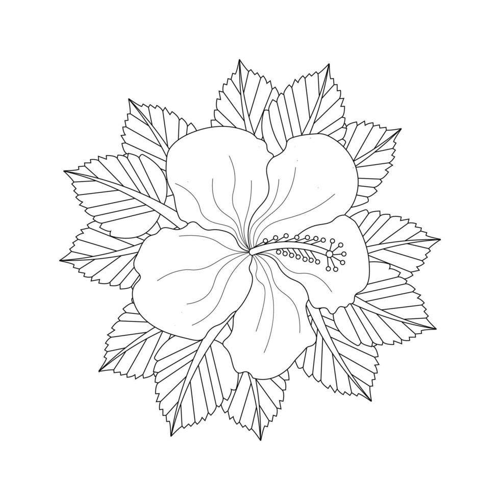 Hibiscus Flower Coloring Page vector