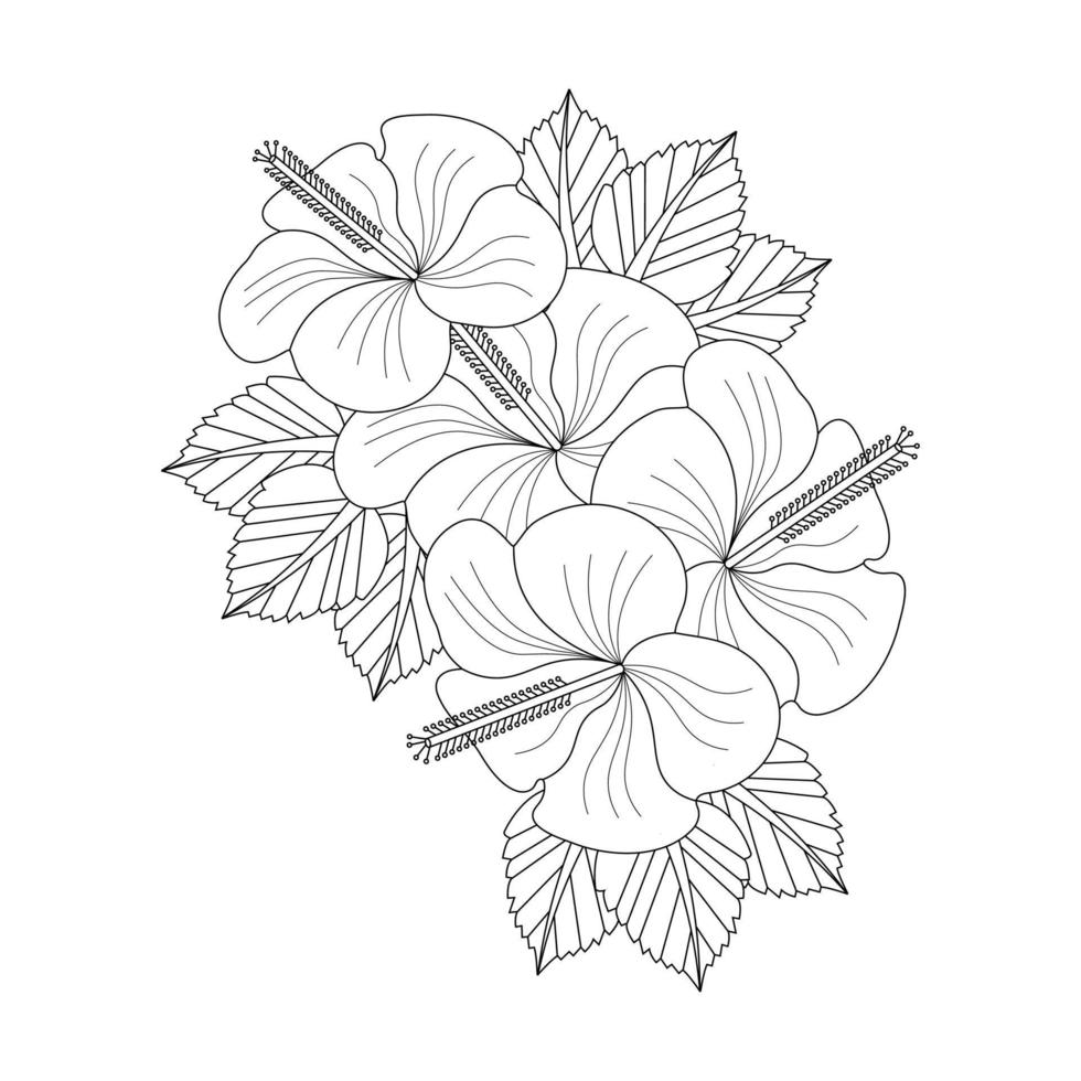 Hibiscus Flower Coloring Page And Book illustration Line Art vector