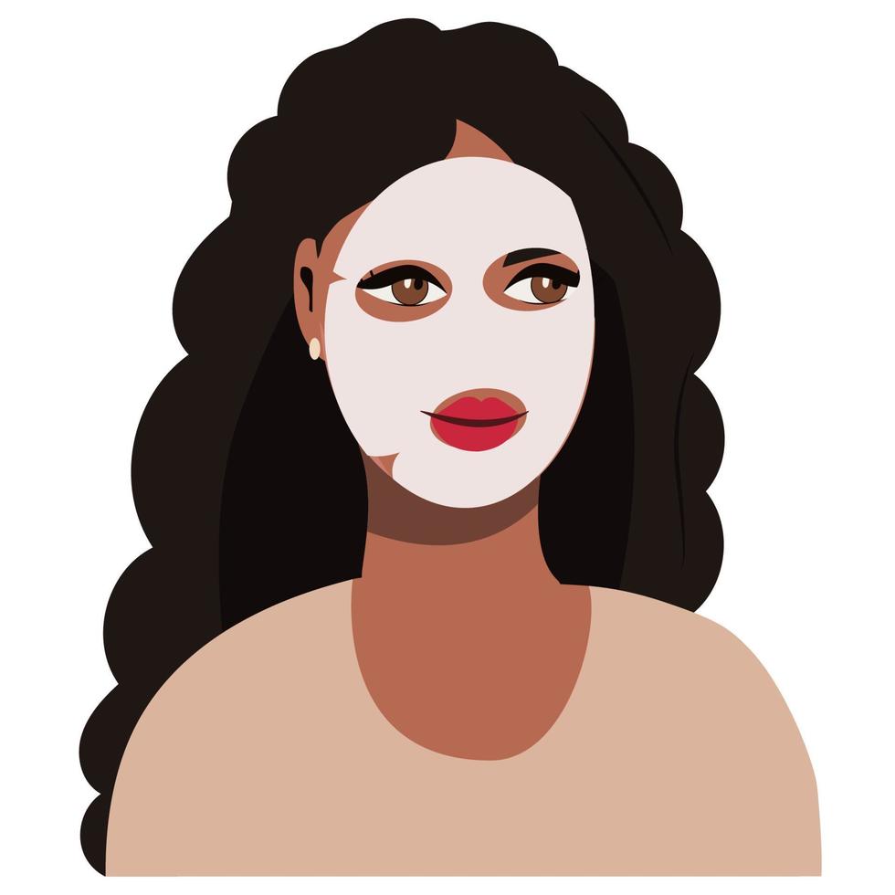 woman applies a skin care mask. Treatment of wrinkles, pimples, bags under the eyes. Spa treatments at home. vector illustration.