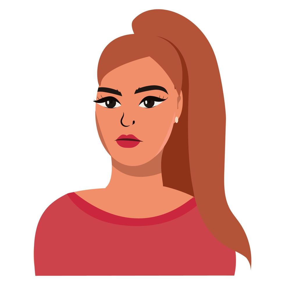 Vector illustration of beautiful woman with sad facial expression.