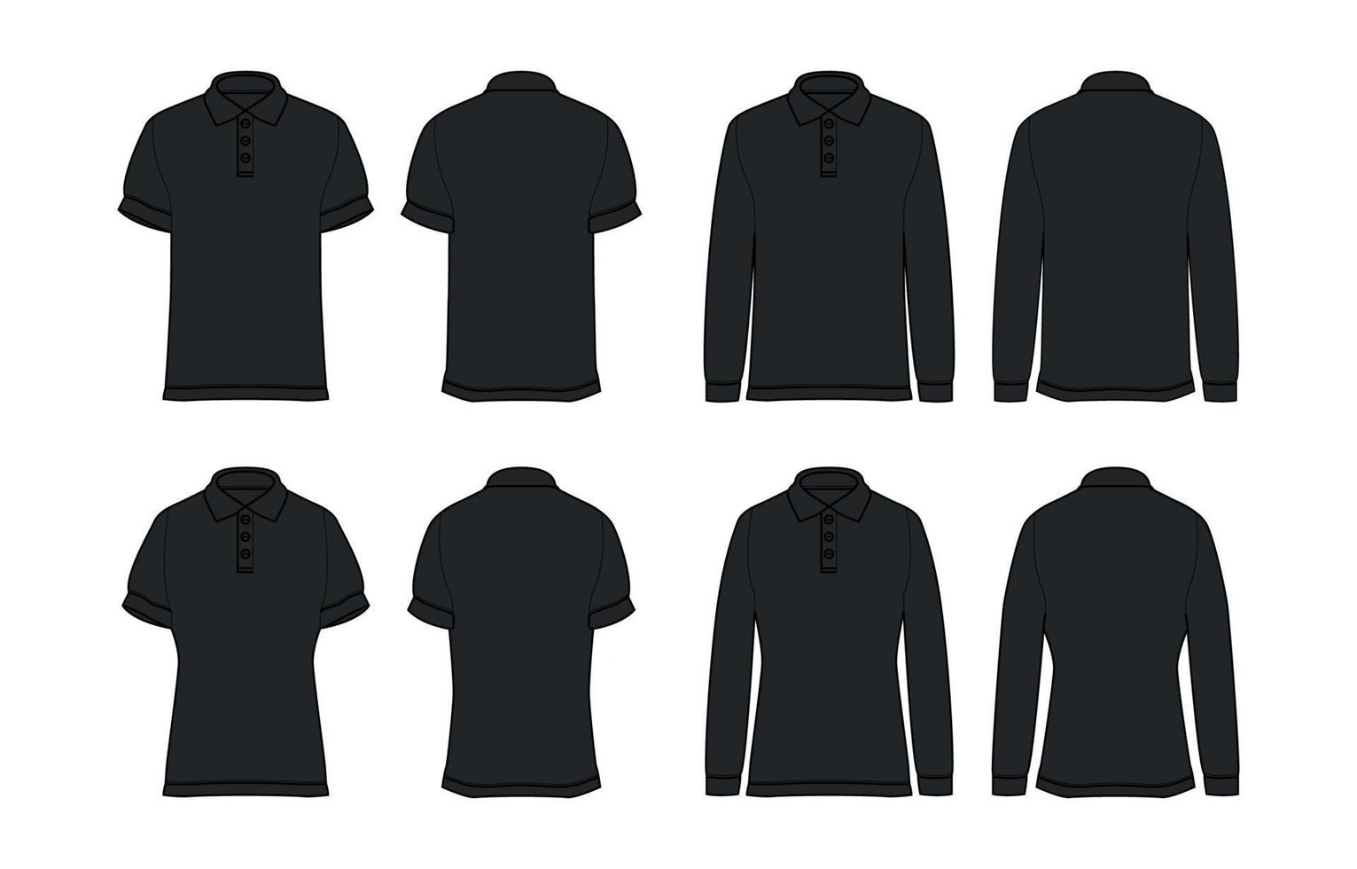 plano contorno negro polo camisas vector