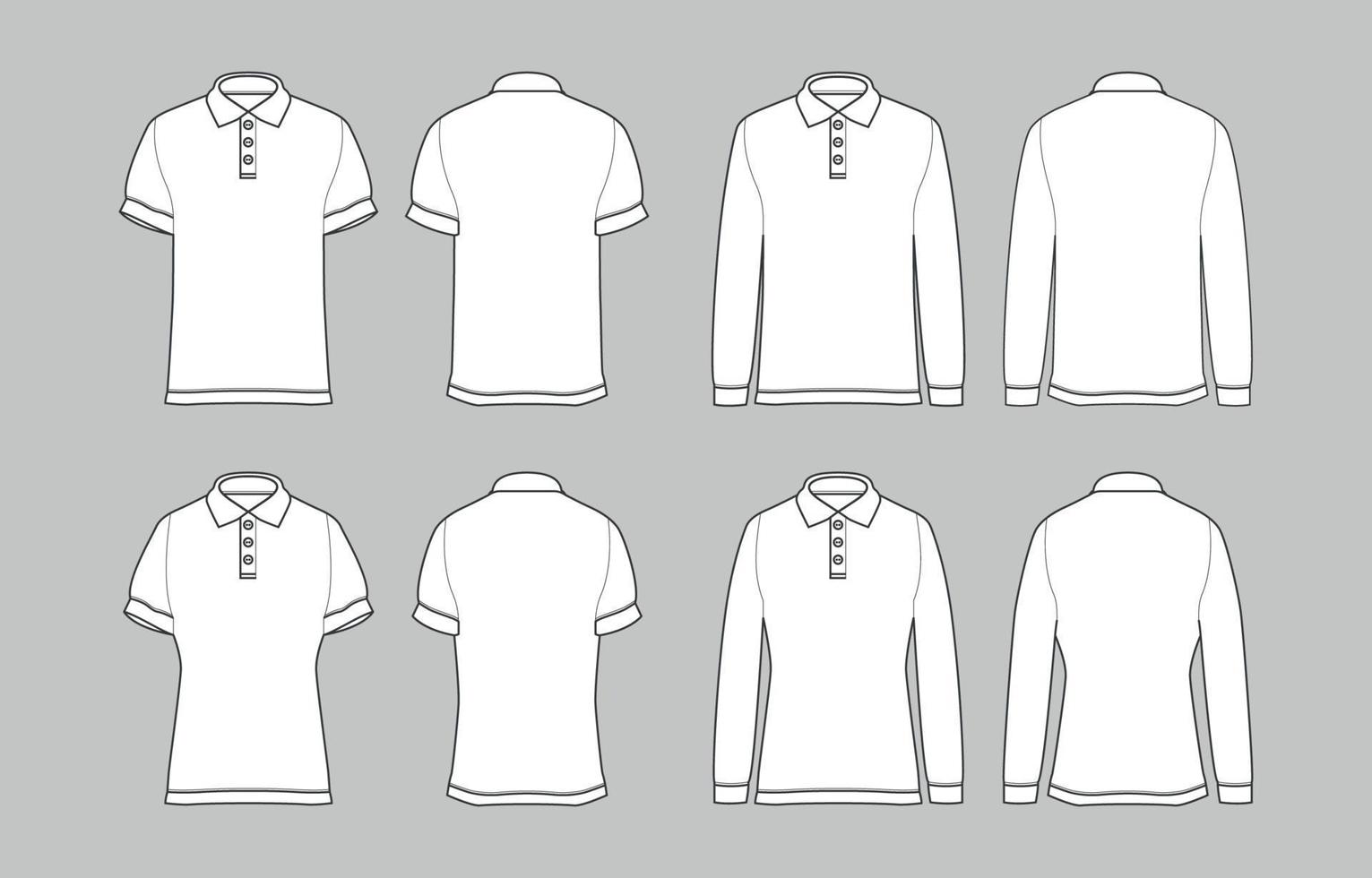 plano contorno blanco polo camisas vector