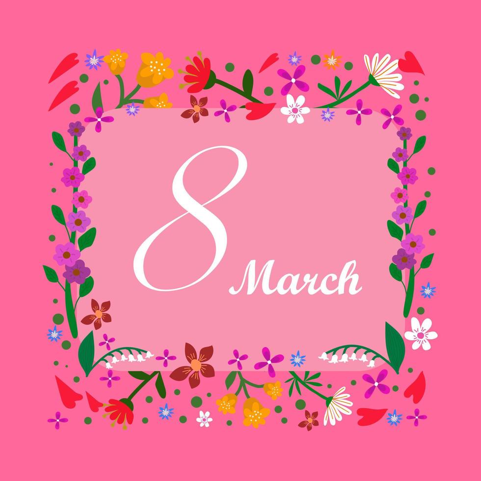 March 8 postcard in gentle pink tones. vector
