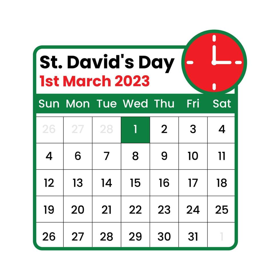 St. Davids Day Calendar Design 19905044 Vector Art at Vecteezy